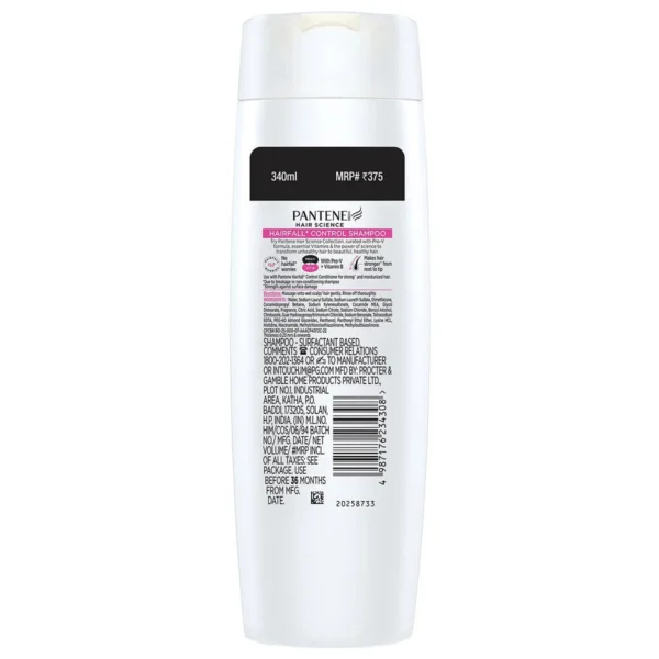Pantene Hairfall Control Shampoo 340ml pack ingredients and directions