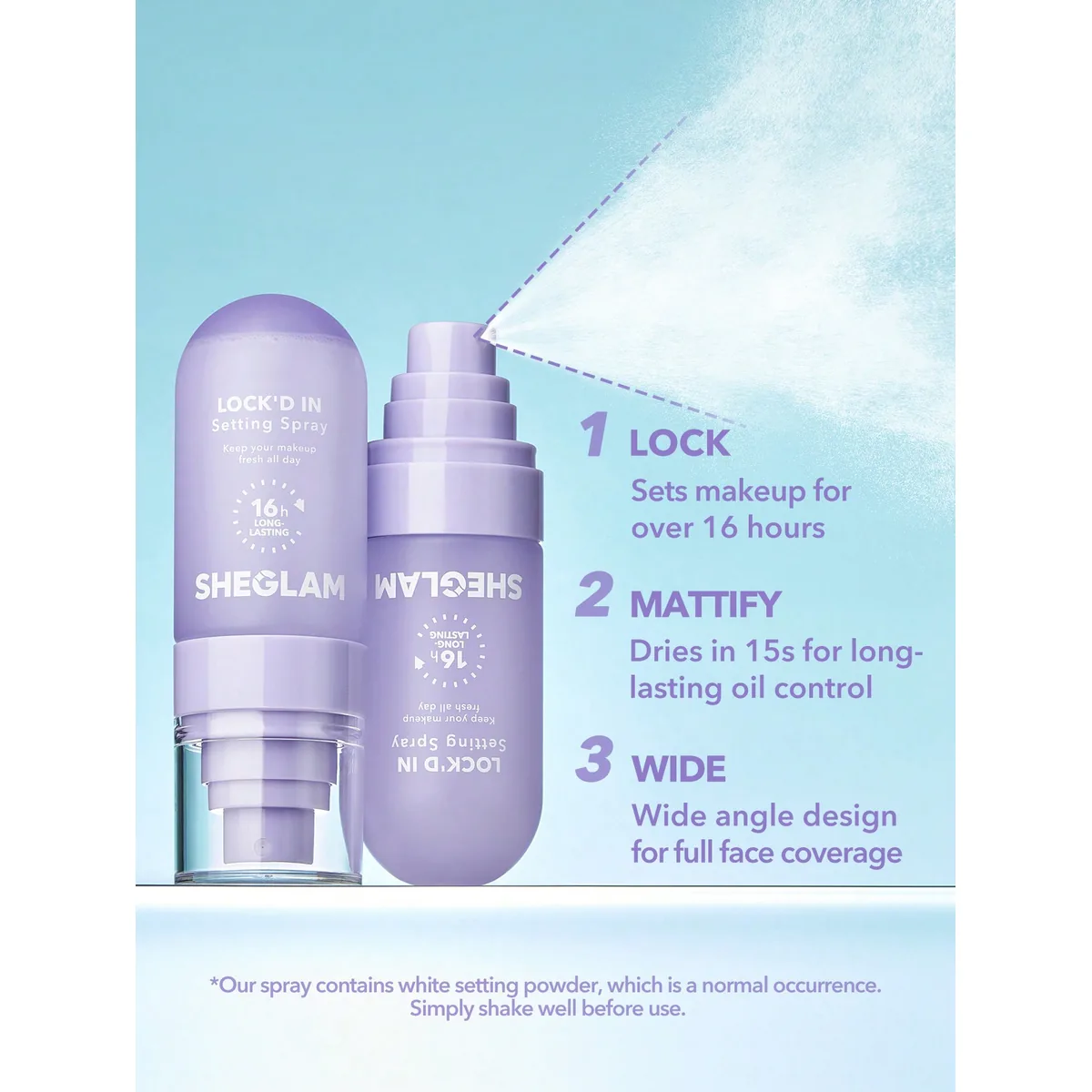 SHEGLAM Lock'd In Setting Spray mist spray lock mattify wide angle features