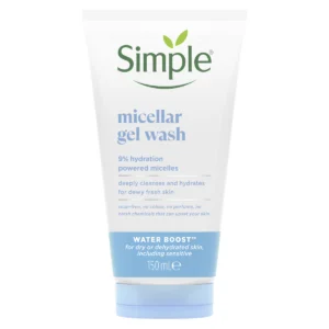 Simple Water Boost Micellar Gel Wash 150ml tube front with 9% hydration powered micelles