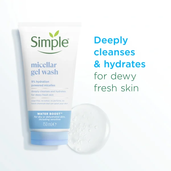 Simple Water Boost Micellar Gel Wash with gel texture droplet that deeply cleanses and hydrates